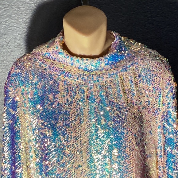 FREE PEOPLE - blouse: l/s w translucent sequins, lined, cowl draped rear - XL - Picture 3 of 16